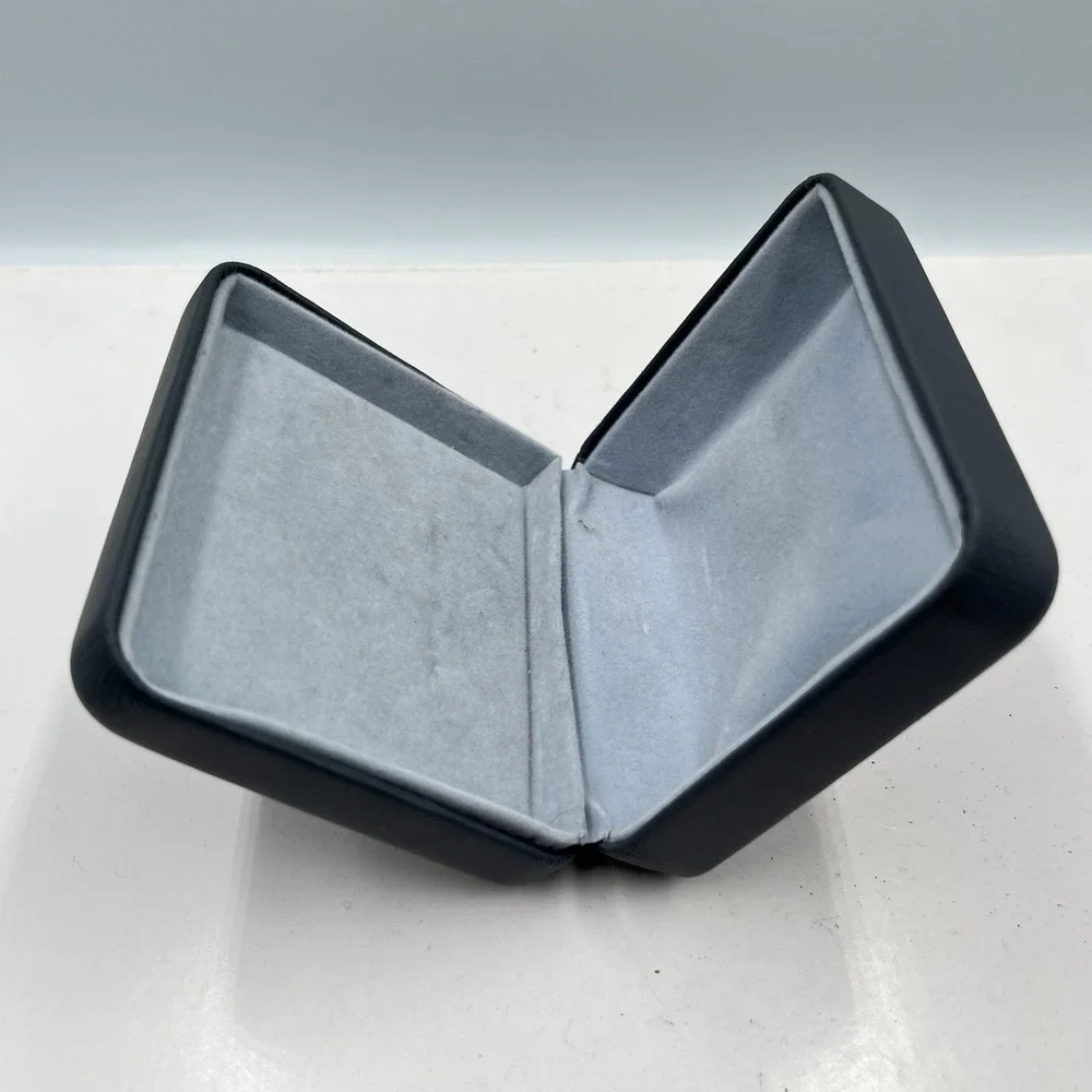 Vintage Set of 2 Black Faux Leather Jewelry Boxes Clamshell Display Cases Retro